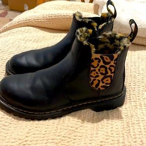 Dr Martin Booties with Leopard side and fur inside